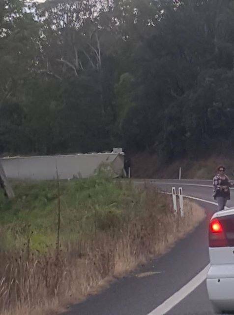 A truck crashed at Cobargo on Tuesday , blocking both lanes of the Princes Highway. Photo: Facebook  