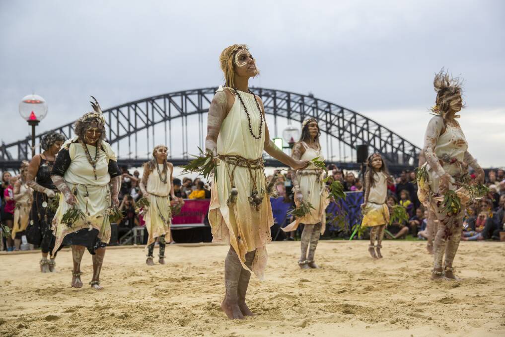 Djaadjawan Dancers at the traditional Aboriginal dance competition held in Sydney at the Opera House. Photo courtesy of Joseph Mayers 