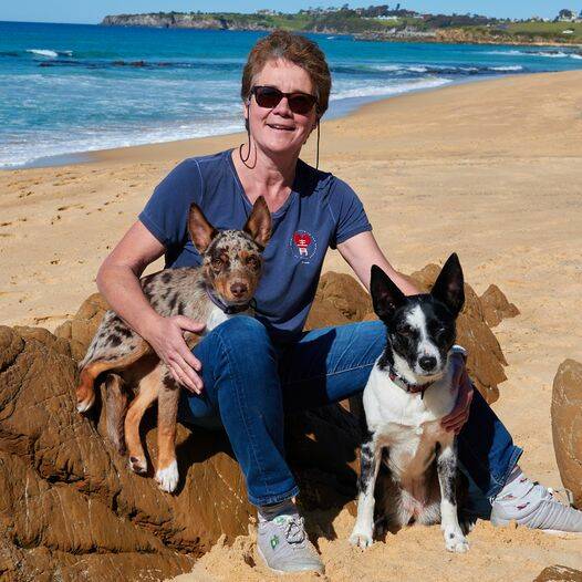 Narooma veterinarian Dr Kate Le Bars with her dogs Leeloo and Hepburn.