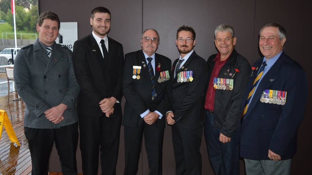 LEST WE FORGET: Jared Ali ex Army of Narooma, Lachlan Brown former 3 RAR Army, Chris Macdonald, Robert Rose, Stinkfoot Bennett and Jeff Iles at  Remembrance Day Narooma.