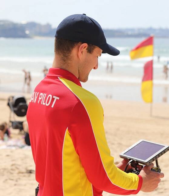Chief UAV Pilot Paul Hardy on Manly Beach, Sydney. Photo Surf Lifesaving NSW