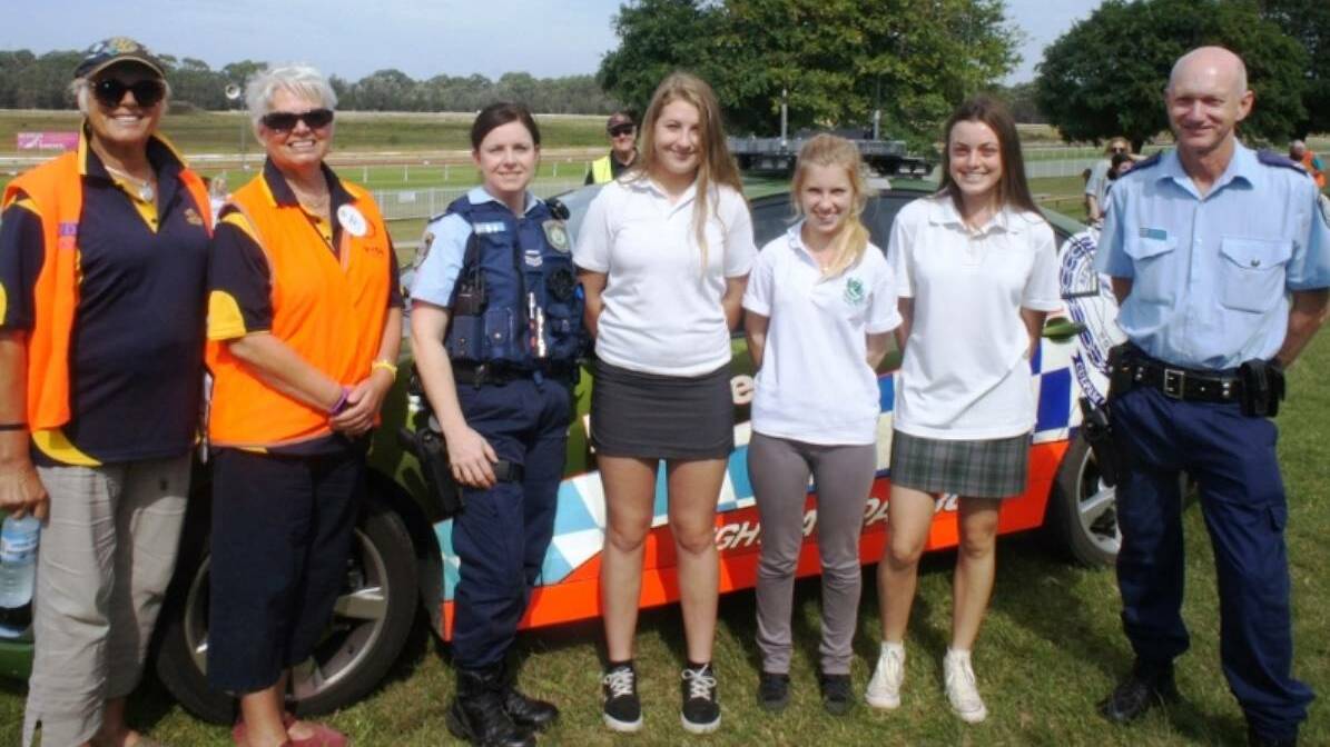 RYDA: Narooma Rotarians Angie Ulrichsen and Lynda Ord, Snr Cnst Rebecca Lanyon, Narooma High students Tailem Brown, Sarah Alderton and Lucy Sheridan with Snr Cnst David Bates from Batemans Bay Police..