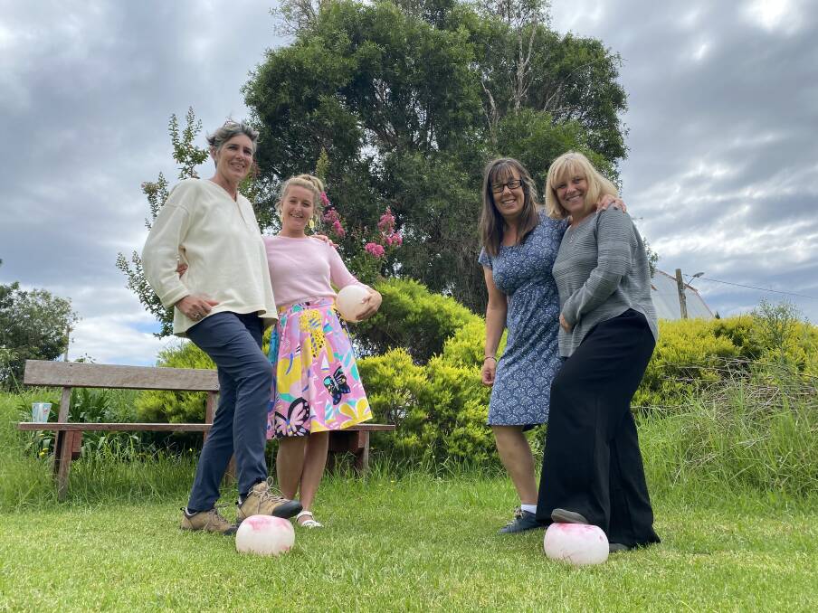 Zoe Morgan, Emily Dannock, Jennifer Wilden and Romney Carvan are keen to give walking soccer a go on Tuesday evenings at the Moruya basketball stadium.