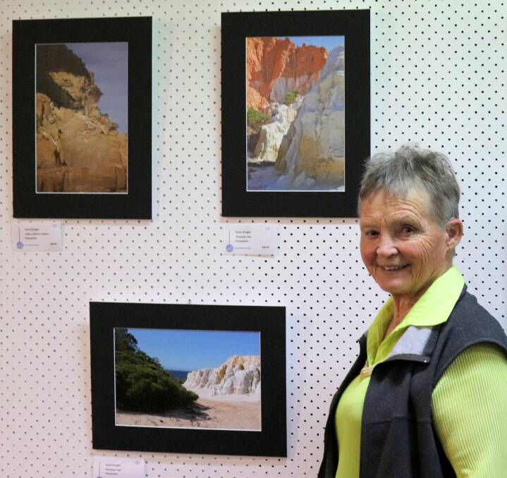 Long-time MACS member Karin Kruger of Central Tilba with her amazing photos of local beaches at the 2019 MACS Annual Exhibition, the 38th and last exhibition for MACS before the pandemic. 
