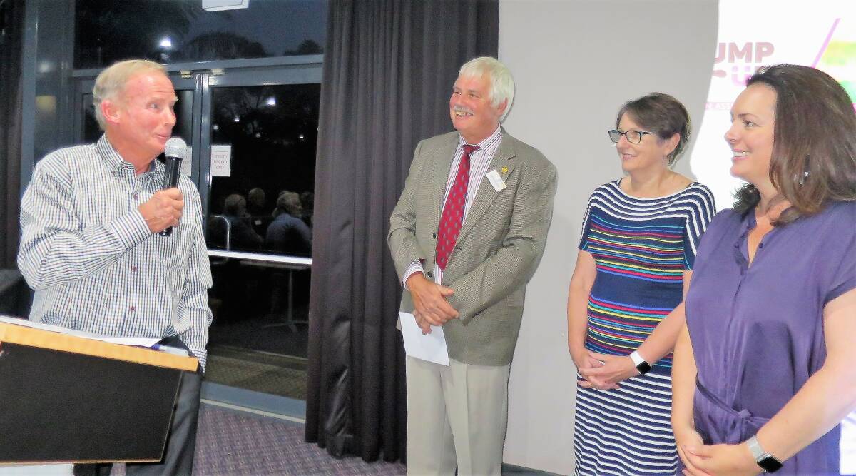 At the presentation of donations particularly from the Rotary Moruya Race Day were Moruya Jockey Club President Peter Atkinson, left, Rotary Race Day committee Chairman David Ashford and Muddy Puddles Finance Manager and a founding member of Muddy Puddles Anne Minato and Muddy Puddles CEO Cate McMath.