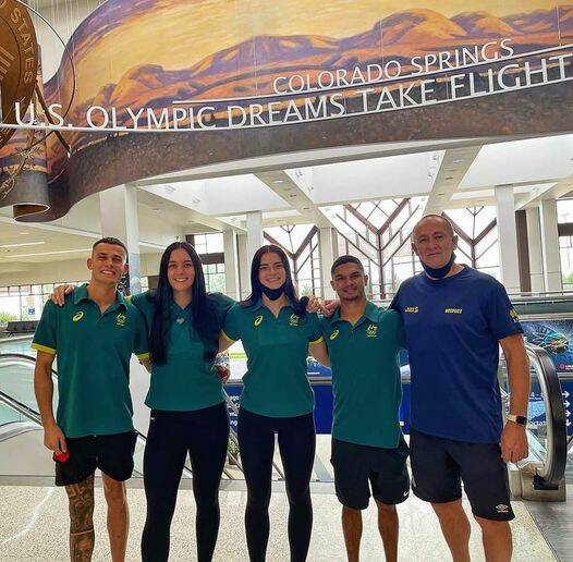 TAKING FLIGHT: Alex Winwood (second from right) leaves Colorado with Australia's Olympic boxing team. Photo: Alex Winwood/Instagram