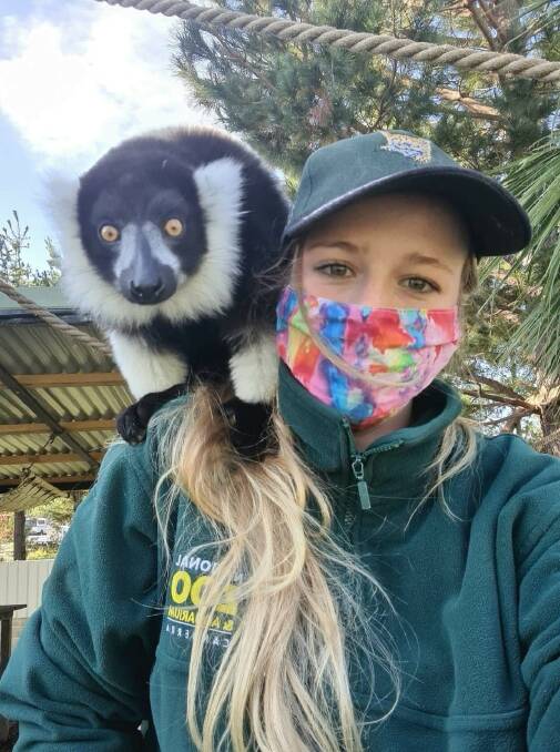 Serena Robbie is one of the zoo's essential workers taking care of the animals while they can't get visits from the public. Picture: Supplied