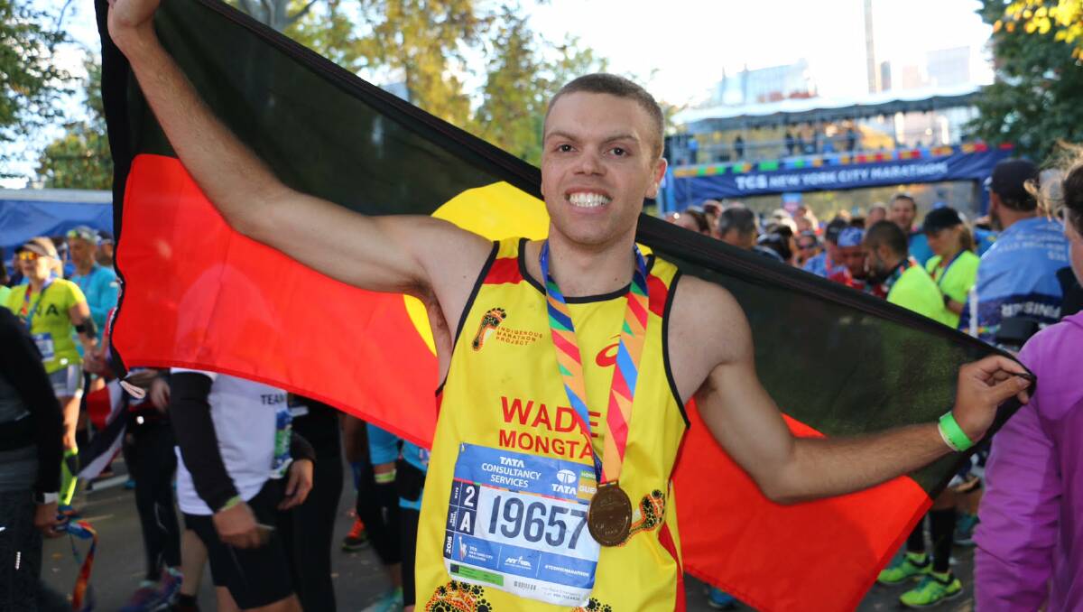 PROUD MOMENT: Bodalla's Wade Mongta following his completion of the New York Marathon.