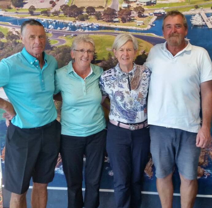 Bermagui: Sunday's Mixed Foursomes from left; Steve and Jan Aldred (Net winners), Maggie Hayes and Paul Revill (Gross winners)