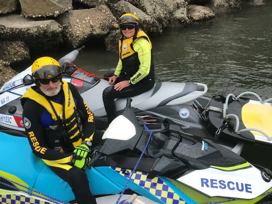 SEARCH: Rescue water craft operators Wayne Ellison, of Marine Rescue Tuross, and Alison Philip, of Marine Rescue Narooma, scoured waters closer to shore.