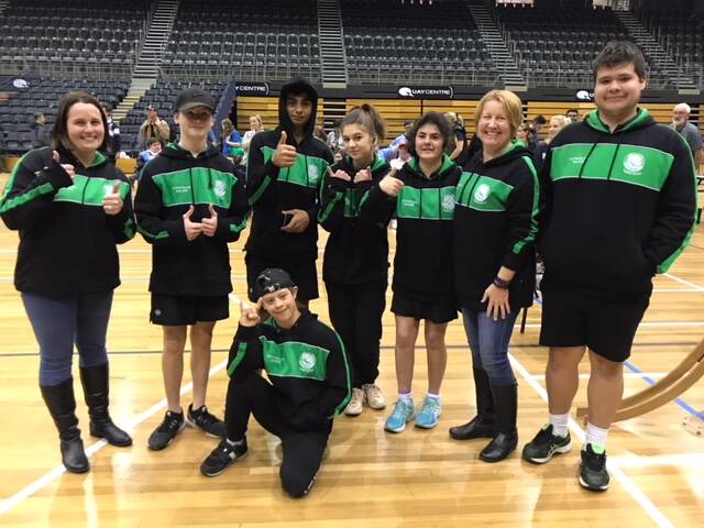 TEAM NAROOMA: Narooma High School's boccia players Effie Musumeci, Connor McCarthy, Les Campbell, Hunter MacKenzie, Rebecca Merlino and Lochie Neilson with supporters.