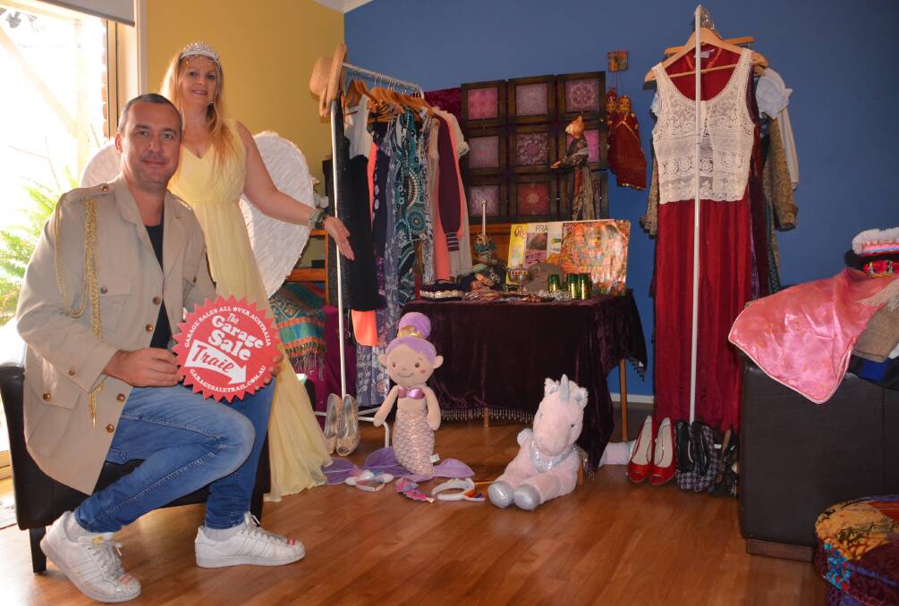 SNEAK PREVIEW: Queen of garage sales, Bernie Richards, picture with co-founder of the garage Sale Trail, Darryl Nichols - and a taste of the items that will be on offer at the 'Broulee Bazaar'.