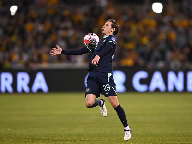 Craig Goodwin provided a masterclass in Australia's 5-0 World Cup qualifying win over Lebanon. (Lukas Coch/AAP PHOTOS)