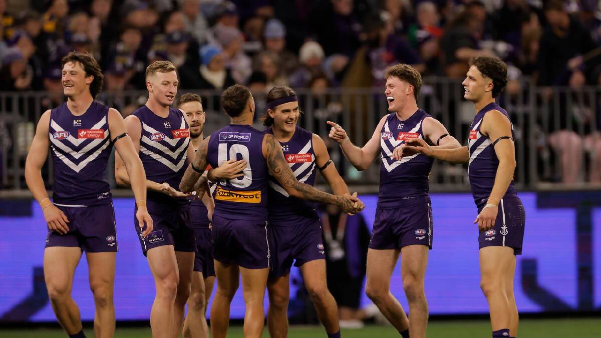 The Dockers have a lot to smile about after another big win against West Coast. (Richard Wainwright/AAP PHOTOS) The Dockers have a lot to smile about after another big win against West Coast. (Richard Wainwright/AAP PHOTOS)
