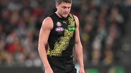 Jacob Hopper suffered a hamstring injury for Richmond but the club believes it's not a serious one. (James Ross/AAP PHOTOS)