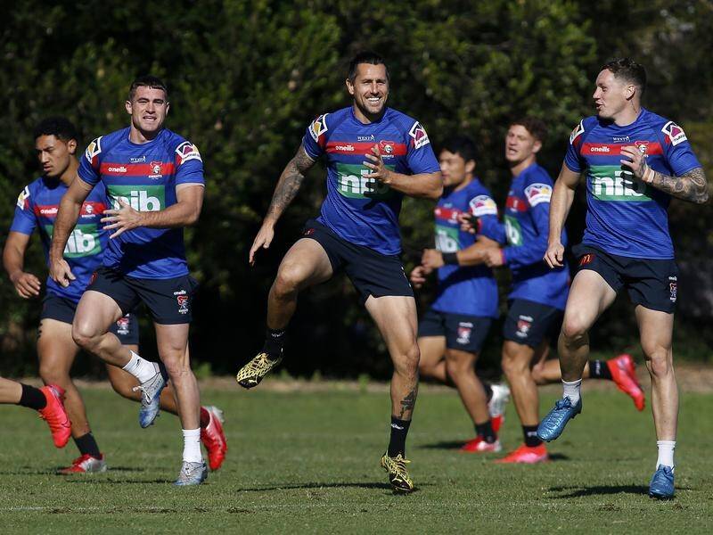 Newcastle coach Adam O'Brien is thankful he has Mitchell Pearce (c) running the show on the park.