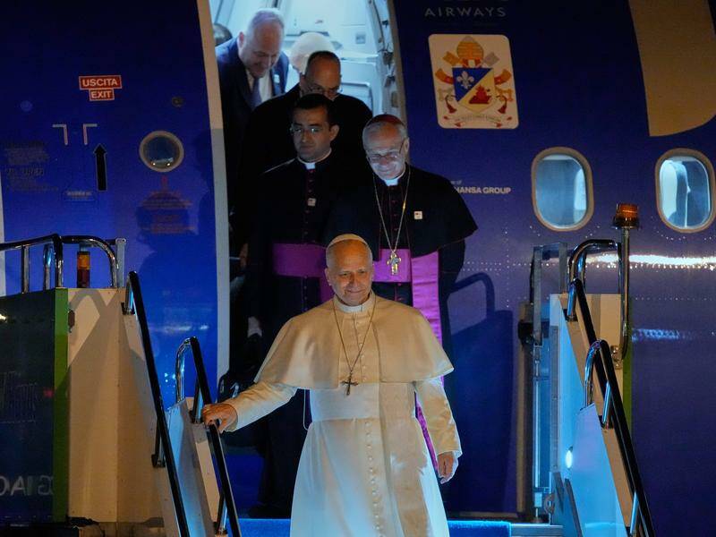 "The future of humanity is at stake," Pope Leo XIV has told leaders after arriving in Turkey. Photo: AP PHOTO "The future of humanity is at stake," Pope Leo XIV has told leaders after arriving in Turkey. Photo: AP PHOTO