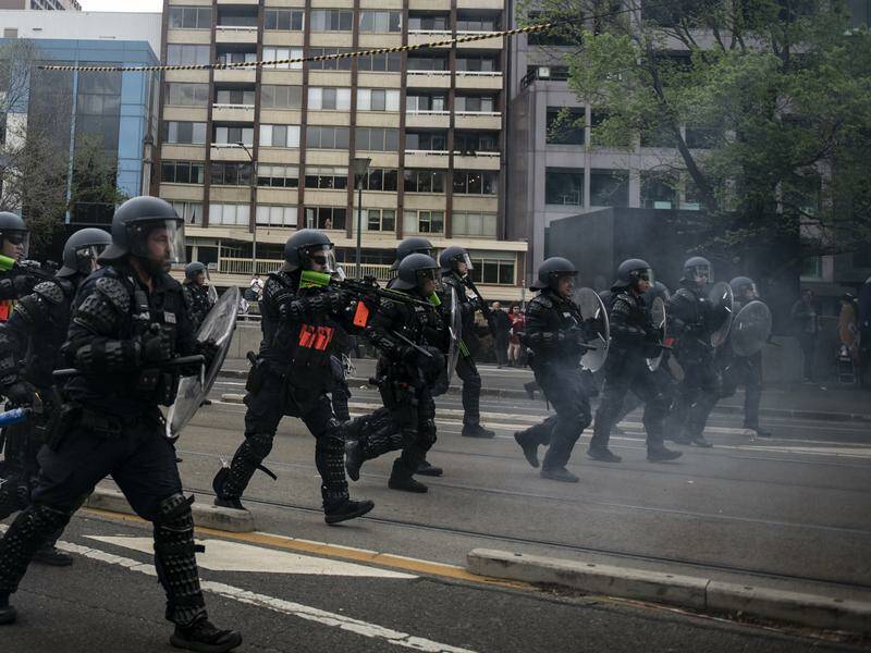 Melbourne's CBD descended into chaos when counter-protesters clashed with police on October 19. Photo: Jay Kolger/AAP PHOTOS