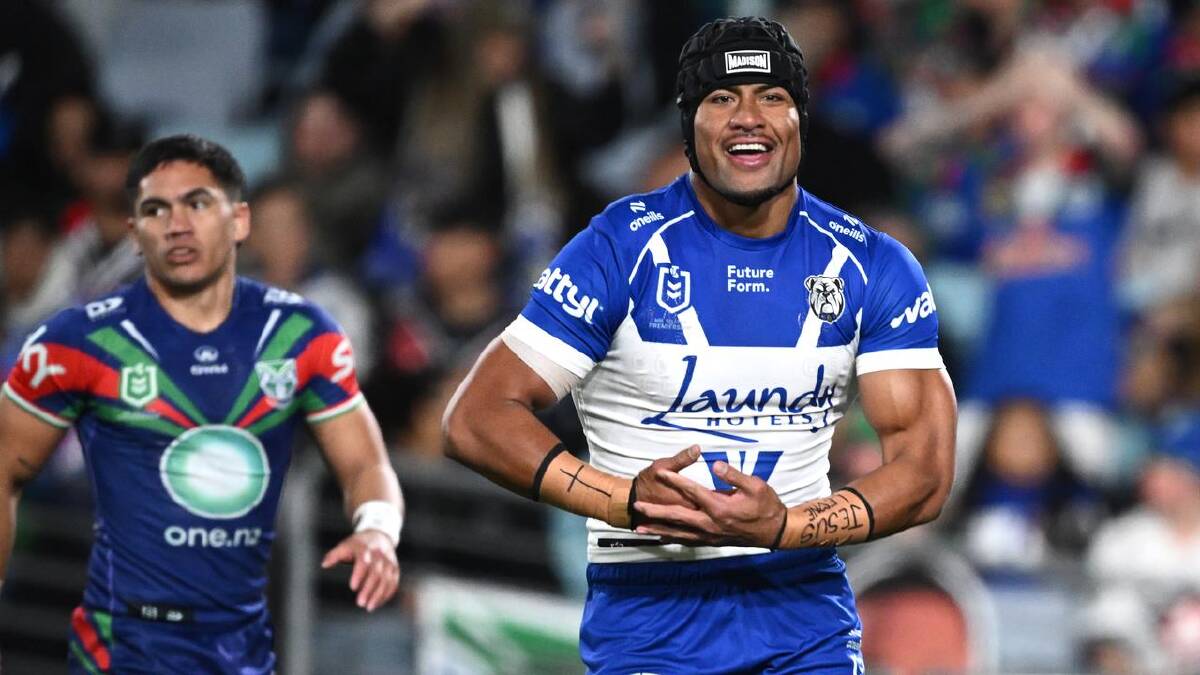Baby love: New dad Stephen Crichton gestures after scoring his try. (Dan Himbrechts/AAP PHOTOS) Baby love: New dad Stephen Crichton gestures after scoring his try. (Dan Himbrechts/AAP PHOTOS)