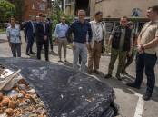 Prime Minister Anthony Albanese was shocked at the damage he saw in Irpin on the outskirts of Kyiv. Picture: AAP