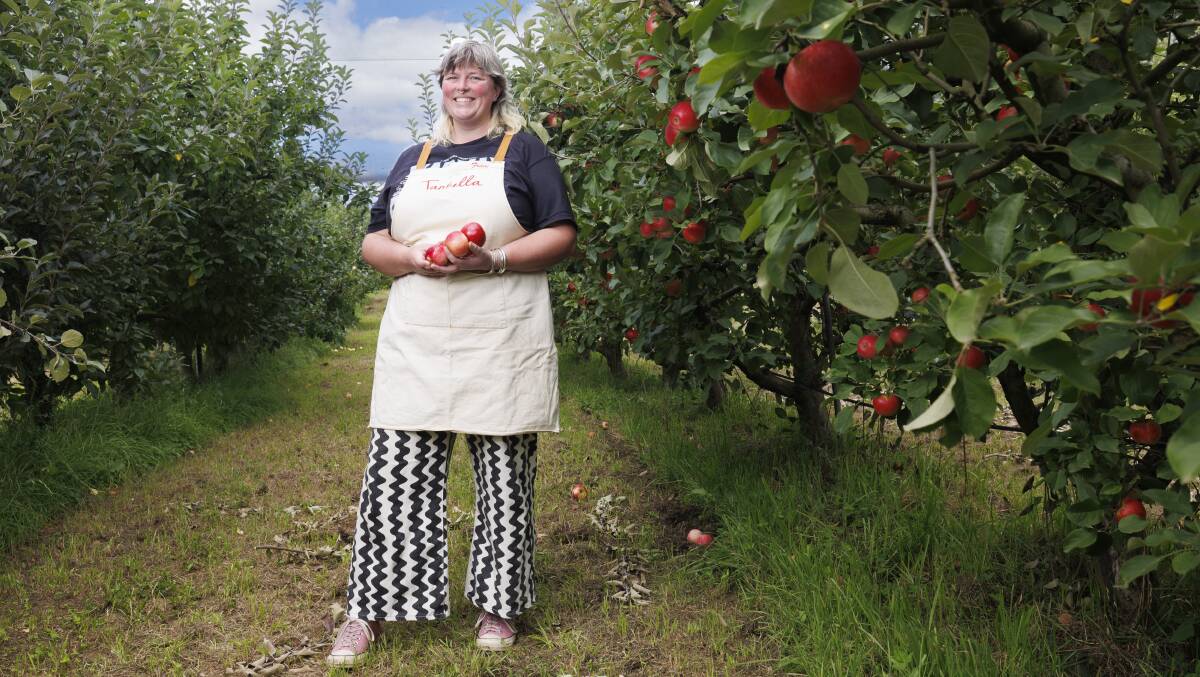 Orchard worker Francesca Bleeker from Tanbella Orchard in Pialligo. Picture by Keegan Carroll