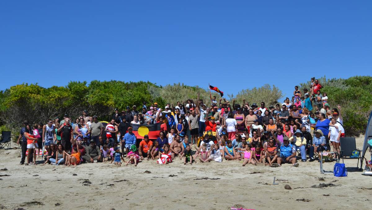 UNITED GROUP: The NSW Aboriginal Fishing Rights Group gathering at North Broulee on Saturday.