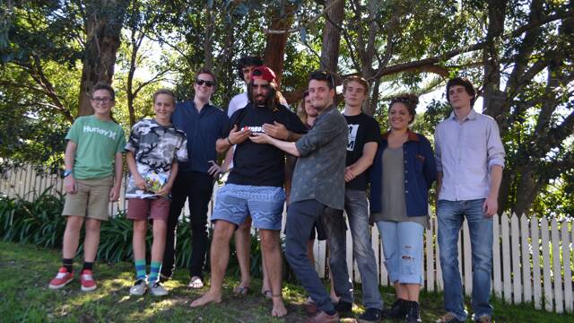 GREAT BAND: The members of Tommy M and the Mastersounds pose for a band pic after their great performance at the Tilba Festival on Easter Saturday.