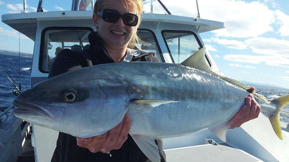 RARE KING: Playstation of Charter Fish Narooma was one of few to get out on Easter Saturday managing a few nice kingfish on live yakkas and trolling, and Shondell Tilden got one of the nicer kingies! 