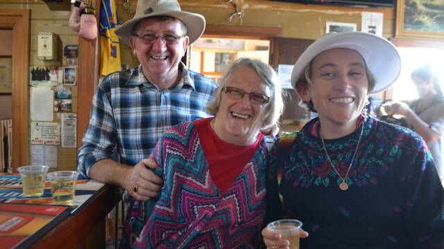 
GOOD TIMES: The McGourty family of Narooma having a good time at the Tilba Festival  - Steve, Sally and Heather.
