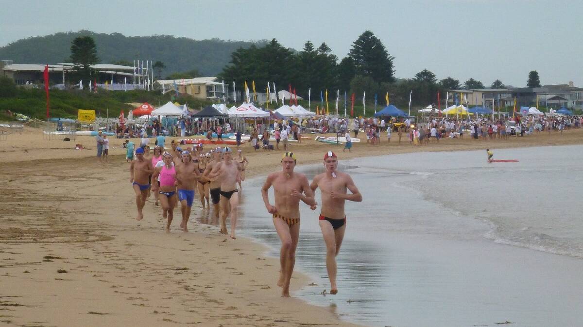 TIGHT FINISH:  Joe Halsey put Narooma on the map with his outstanding performance at the NSW Surf Lifesaving Championships held in Umina over the weekend. 