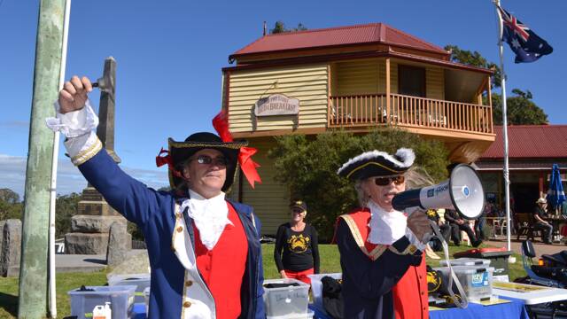 TOWN CRIERS: Town criers Arthur “Party” Gately and Andrew “Dandy” Ford of Bermagui at the Tilba Festival on Easter Saturday.