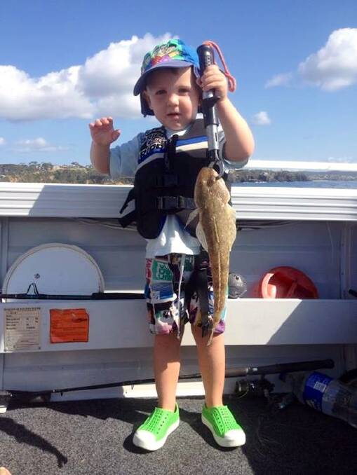 PROUD HENRY: Henry Durnan, aged 3, enjoyed a morning of fishing with his dad. He was particularly proud of his flathead. 