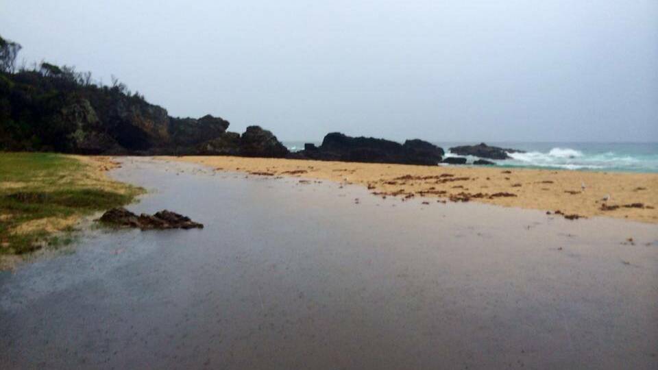 MYSTERY CREEK: The creek at Mystery Bay was flowing again on Tuesday afternoon forming a small lake on the beach! Photo by editor Stan Gorton 