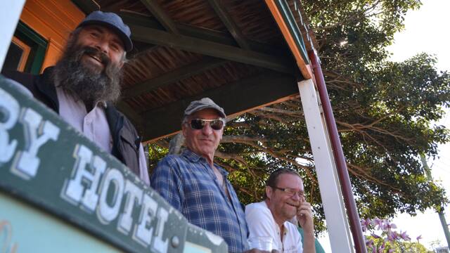 DROM CHARACTERS: Darcy Hoyer, Ed and Phill Stokes at The Drom Hotel during the Tilba Festival.