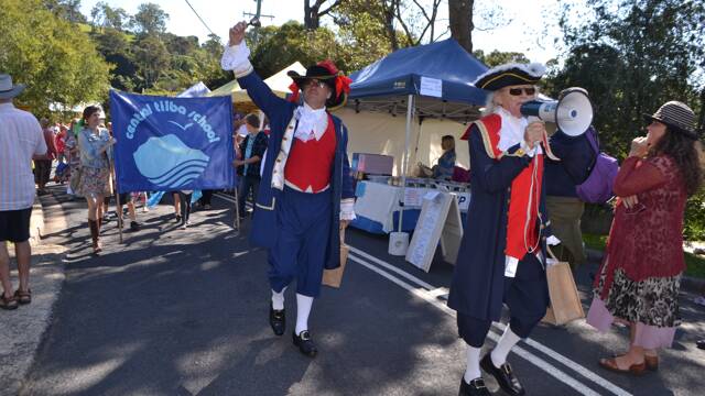 TOWN CRIERS: Town criers Arthur “Party” Gately and Andrew “Dandy” Ford of Bermagui at the Tilba Festival on Easter Saturday.