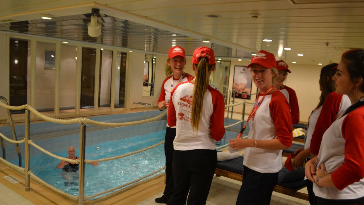 IN THE SPA:  Bega TAFE Tourism students in the spa room of the MV Astor.
