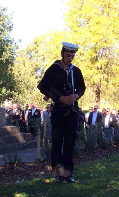 ANZAC SUB: Seaman Star Brad Kingston originally of Narooma Bermagui was part of the Catafalque Party (naval guard) at both the dawn and the mid-morning ceremonies at HMAS Otway in Holbrook, NSW.