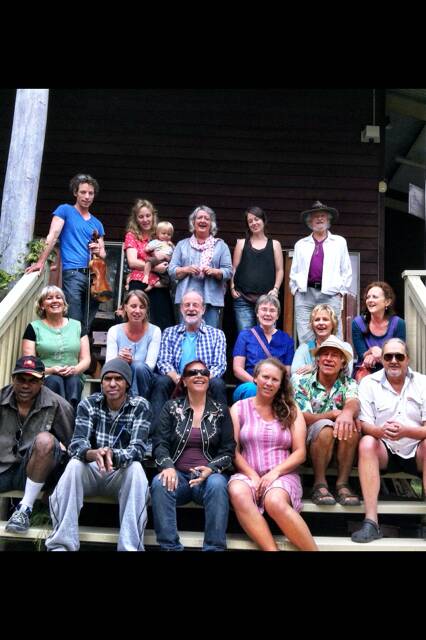 FESTIVAL CREW: Pictured at the Umbarra Cultural Centre, Wallaga Lake is singer-songwriter Shellie Morris (front row, third from left) and composer Kate Neal (back row second from left) with some of the other local singers and musicians.  