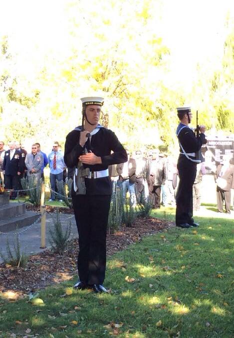 ANZAC SUB: Seaman Star Brad Kingston originally of Narooma Bermagui was part of the Catafalque Party (naval guard) at both the dawn and the mid-morning ceremonies at HMAS Otway in Holbrook, NSW.