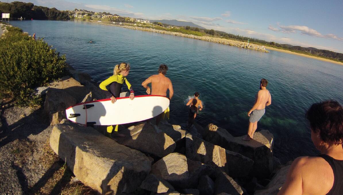 GoPro stills of the swim and jumps by the Narooma winter swimmers