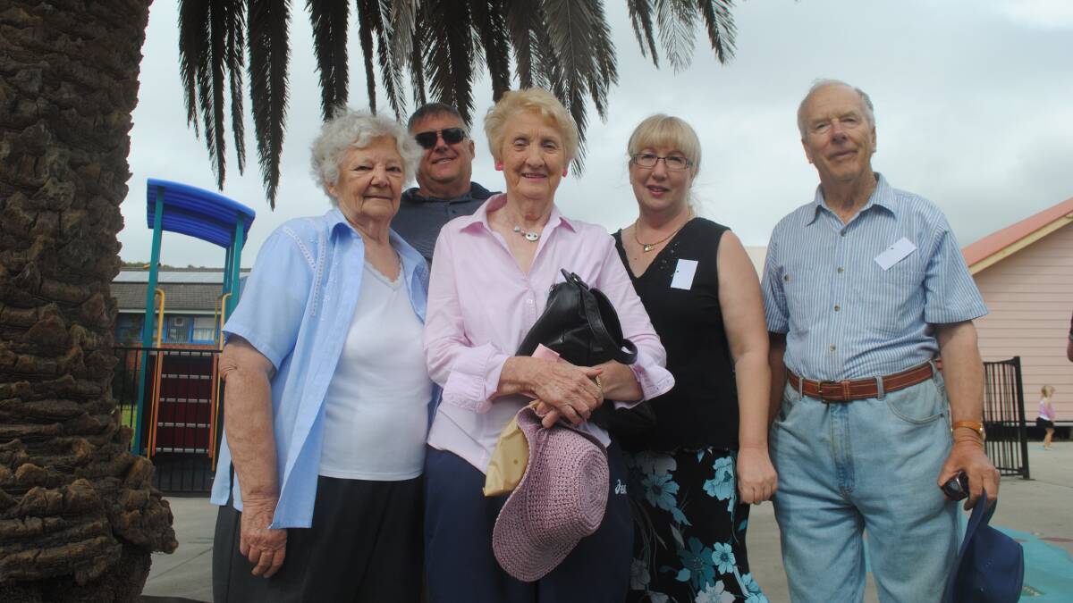 FAMILY: Elva Moses and her son Lex Moses from Brisbane with Jean Willcocks, daughter Sue Devine and Merrick Willcocks. Sue Devine used to ring the school bell when she was in sixth grade at Narooma Public School.