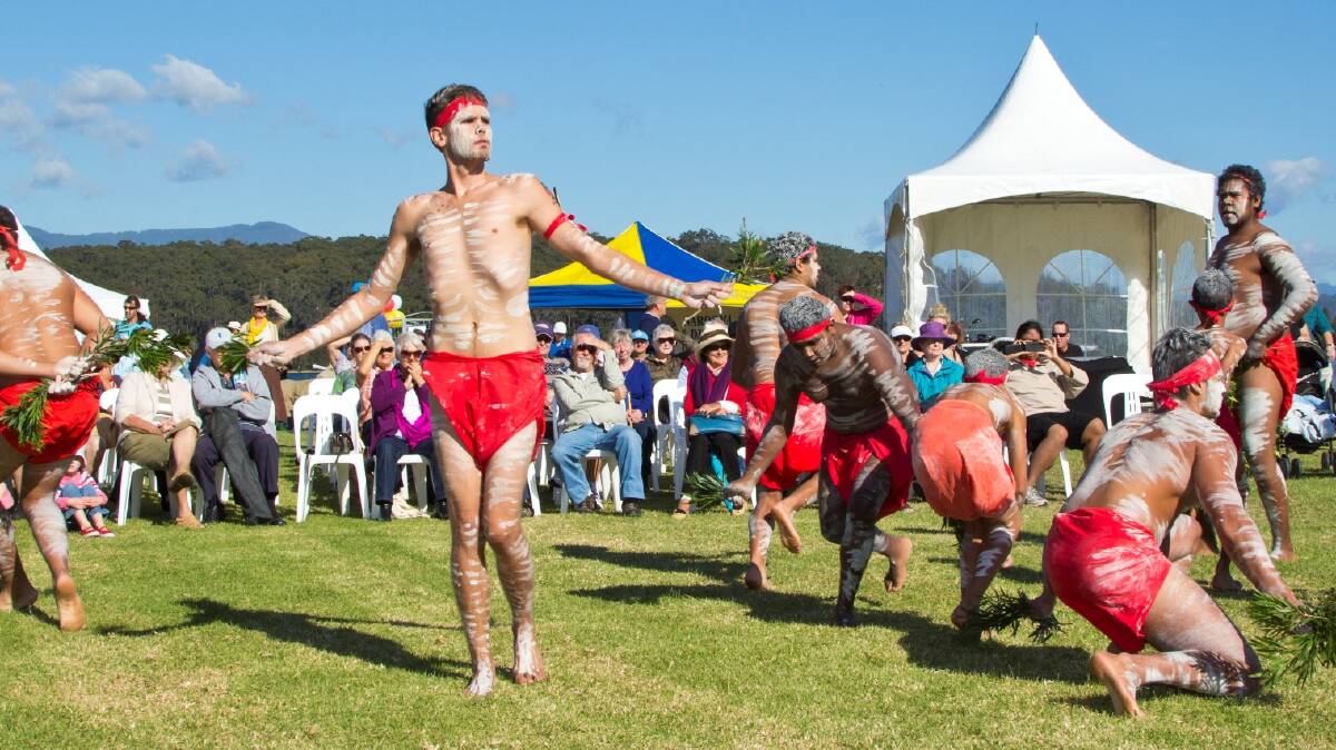 WELCOME DANCES: Narooma Oyster Festival will officially open at 10.45 with a Welcome to Country and the Gulaga and Djaadjawan Dancers. Photo courtesy Warren Purnell 
