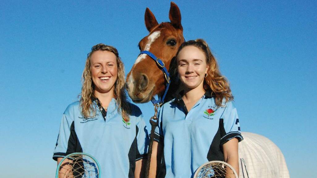 SKY BLUE GIRLS: Farann Mathie of Bodalla with Midnight and Brittany Jones of Moruya will represent NSW at the Australian Polocrosse Championships in Darwin.