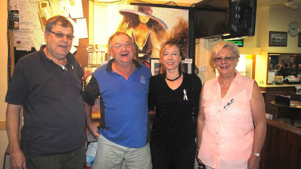 CANCER RESEARCH: Organisers of the Cancer Research fundraiser at Lynch’s Hotel on Sunday were publican Denham Carter, Peter Duryea, Nastasha Tiedt and Jan Carter.