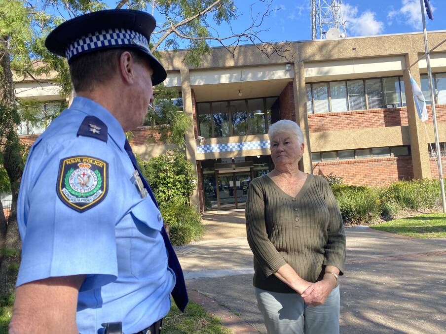 South Coast Police District Superintendent Greg Moore with wife of missing man Ray Speechley, Jan Speechley.