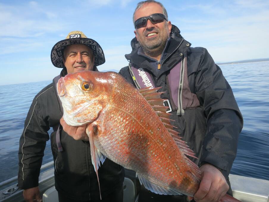 BIG RED: Kaz and Krew from Canberra were on the snapper and nanygai on the Tuross Head reefs last week. Photo: Narooma Fishing Charters - John Moore.