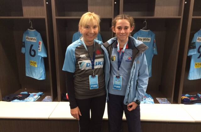 Luka Hutcheson with Dr Sharron Flahive in the NSW Waratahs' dressing room. Photo: Supplied.