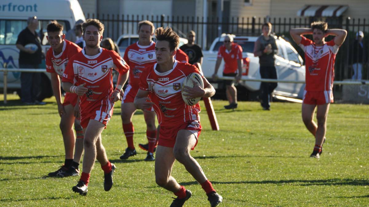 Tully Wilton in action with Narooma's first-grade side against Tathra in 2019.