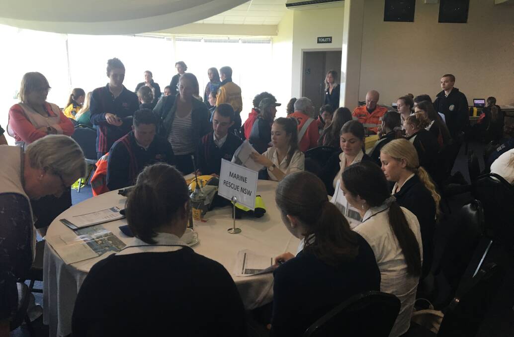 NSW Marine Rescue speaks to students during the emergency services leadership day at the Narooma Golf Club on Wednesday, November 28.