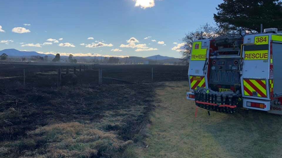 The aftermath of the grassfire that burned north of Moruya on Saturday, July 13. Photo: Fire and Rescue NSW Station 384 Moruya.
